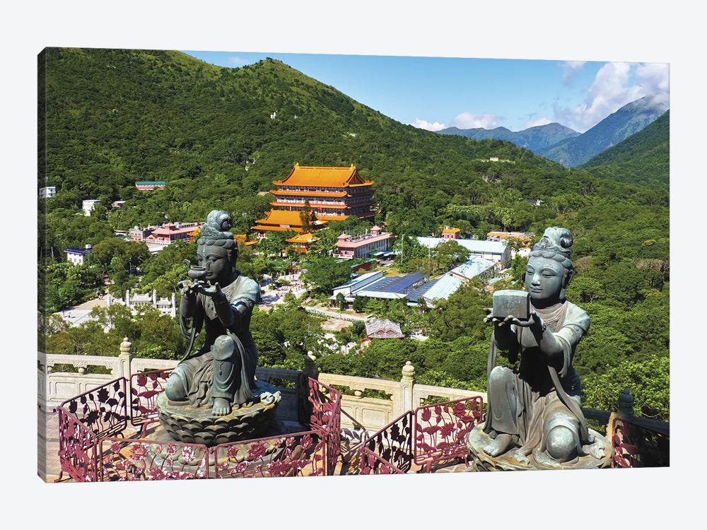 Two Of The Six Deva Statues Offering Gifts To The Tian Tan Buddha, Lantau Island, Hong Kong by George Oze 1-piece Art Print