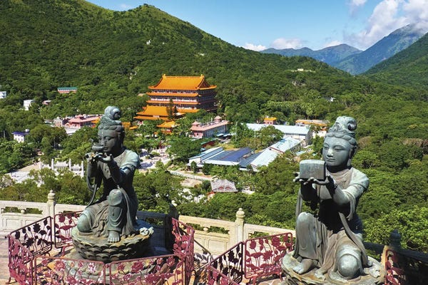 Hong Kong: Two Of The Six Deva Statues Offering Gifts To The Tian Tan Buddha, Lantau Island, Hong Kong by George Oze