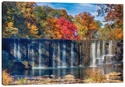 Autumn Scenic View Of The Seeley's Pond Waterfall, Watchung, Union County, New Jersey Canvas Art Print - George Oze
