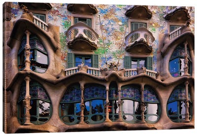 Facade of Casa Batllo, Barcelona, Catalonia, Spain Canvas Art Print - Catalonia Art