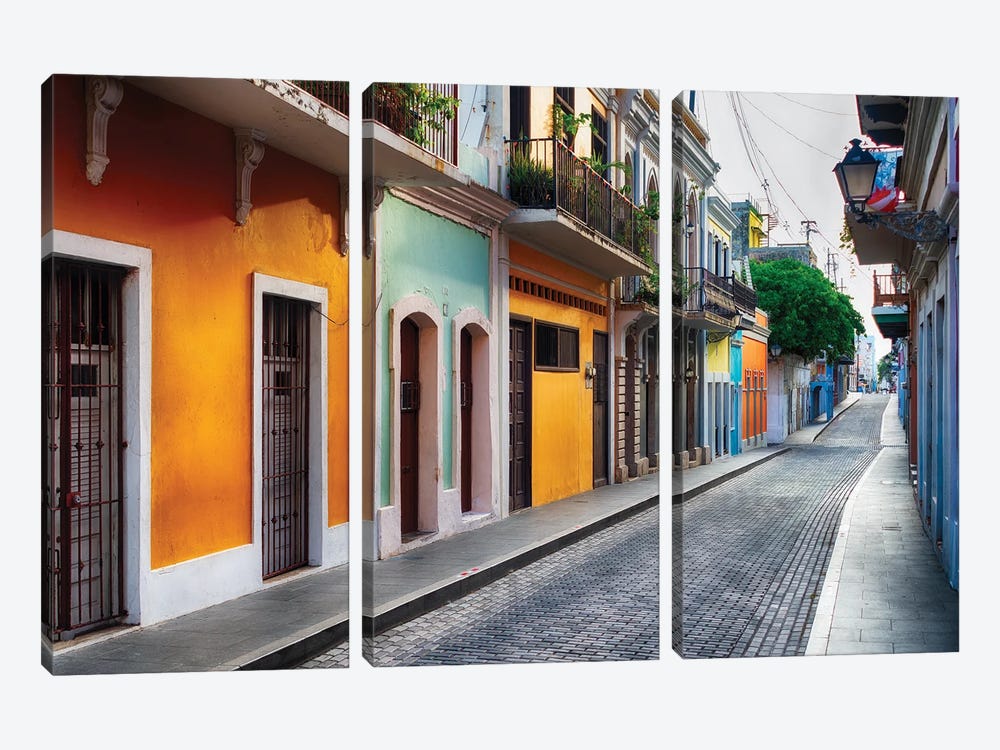 Old San Juan Street View, Puerto Rico by George Oze 3-piece Canvas Artwork