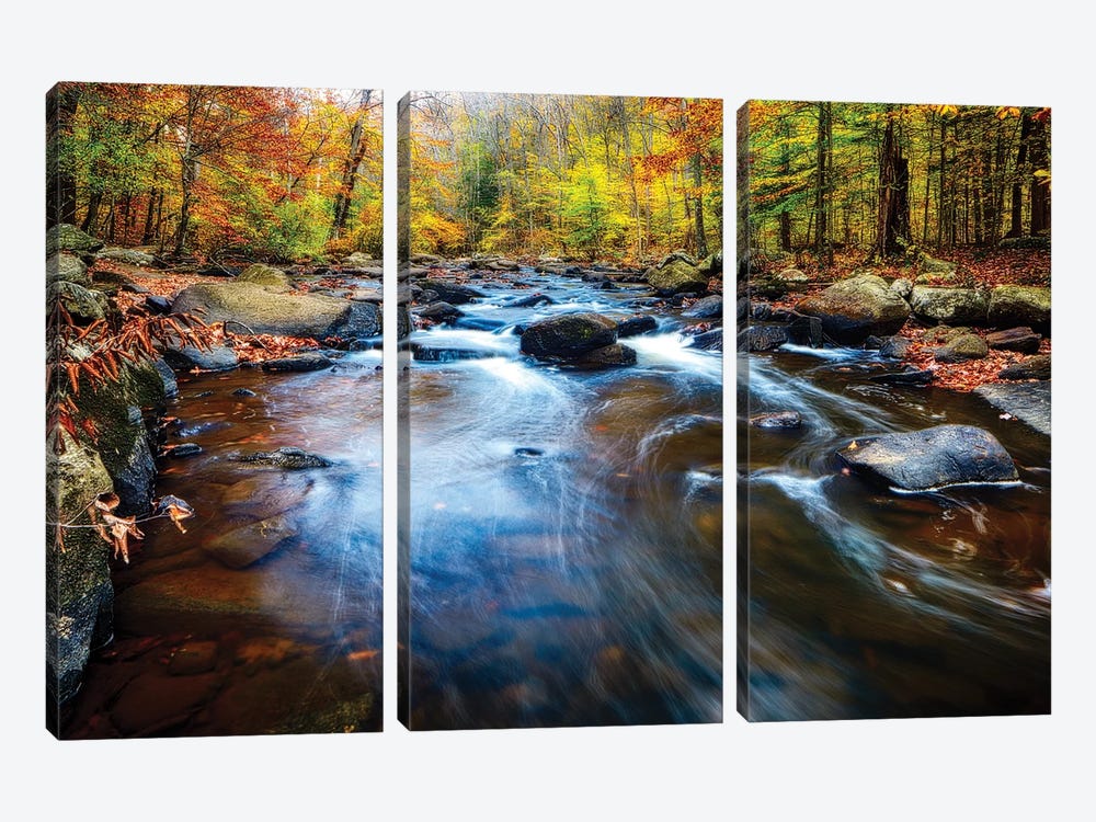 Fall Scenic of a Rocky River, New Jersey by George Oze 3-piece Art Print