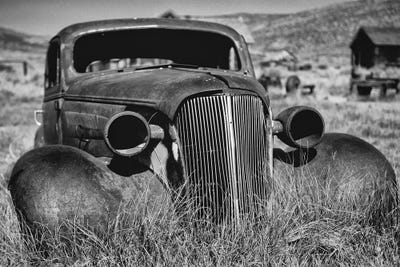 Antique Car Body Rusting Away, Bodie California by George Oze art print