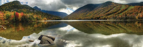 New Hampshire: Panoramic View Of A Calm Mountain Lake At Fall, Echo Lake, Franconia, New Hampshire by George Oze