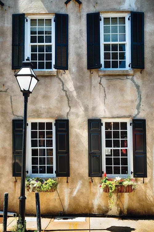 Frontal View of a Historic Home with Windows, Charleston, South Carolina