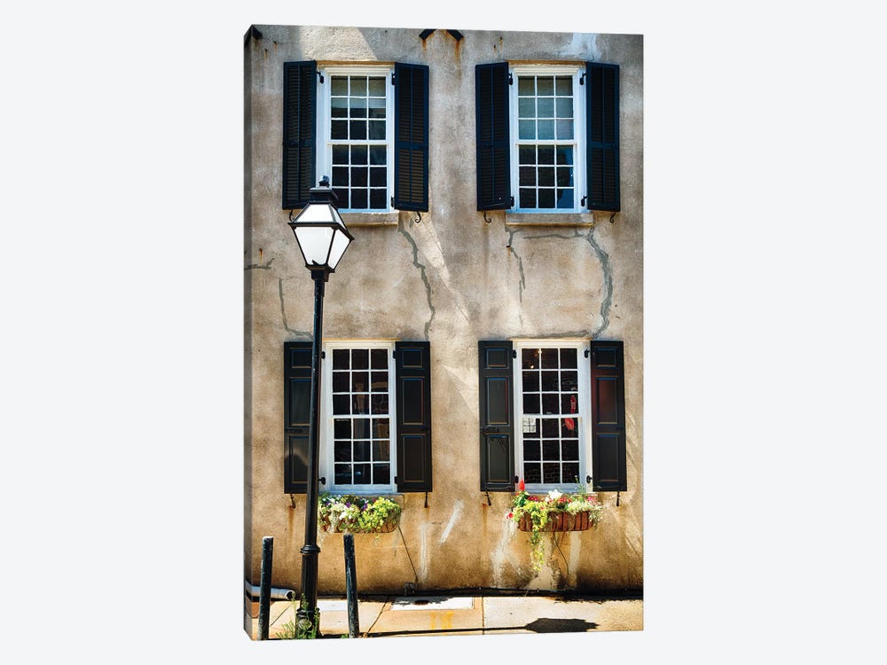 Frontal View of a Historic Home with Windows, Charleston, South Carolina 1-piece Canvas Print