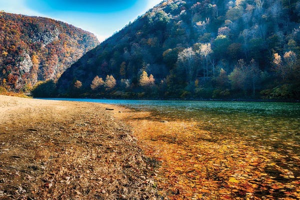 George Oze: The Delaware River Flows Between Two Mountains In The Water Gap, New Jersey-Pennsylvania Border by George Oze