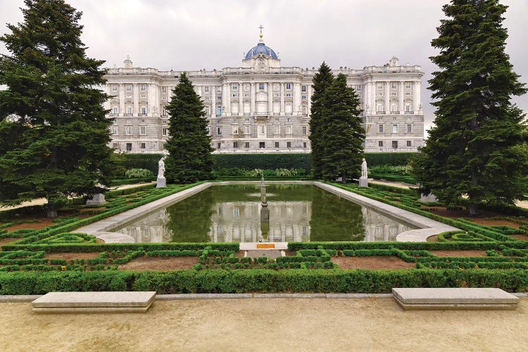 Low Angle View Of A Palace From A Garden (Campo Del Moro), Madrid Royal Palace, Madrid, Spain