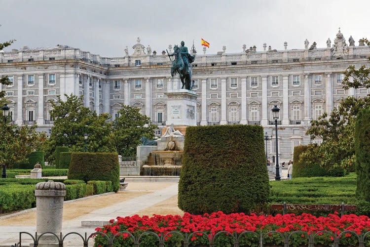 Park With The Equestrian Statue Of King Philip Iv, Plaza De Oriente, Madrid, Spain by George Oze canvas print