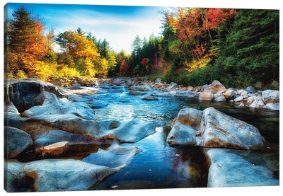 Granite Rocks in a Creek at Fall, Albany, New Hampshire Canvas Art Print - Rock Art