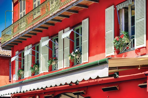 George Oze: Colorful House Facades With Traditional Windows And Balcony, Old Town, Nice, French Riviera, France by George Oze
