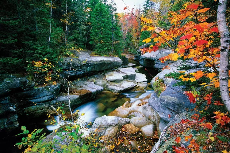 Granite rocks of Ammonoosuc River in Fall, White Mountains, New Hampshire 