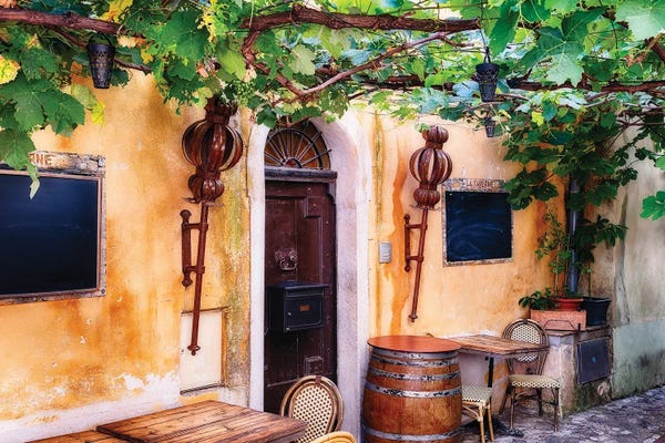 George Oze: Tavern With Grapevine In Eze Village, France by George Oze