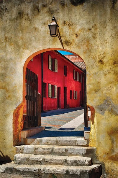 Archway To An Inner Courtyard, Villefranche-Sur- Mer, Cote D'Azur, France by George Oze framed canvas print