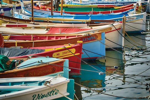 George Oze: Detail View Of Small Colorful Traditional Fishing Boats, Nice, Cote D'Azur, France by George Oze