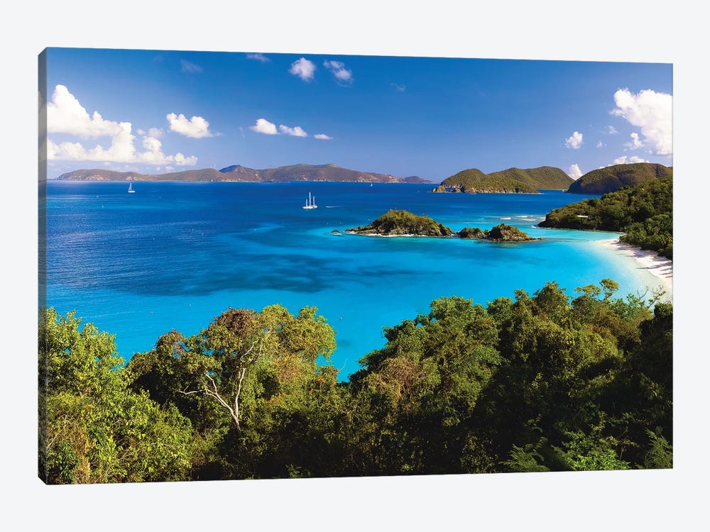 High Angle Panoramic View of Trunk Bay, St John, US Virgin Islands by George Oze 1-piece Canvas Artwork