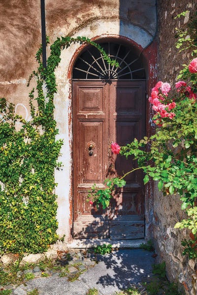 George Oze: Little Door With Rose Bushes, Civita Di Bagnoregio, Italy by George Oze