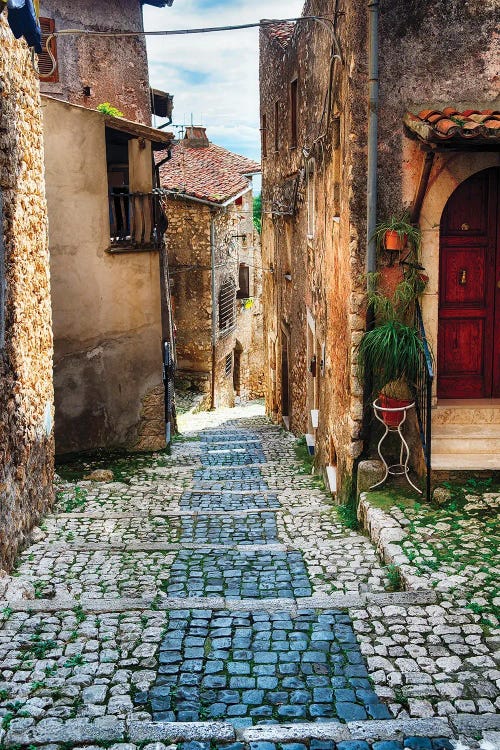 Tranquil Serenity Of A Cobblestone Street In Sermoneta, Lazio, Italy by George Oze wall art