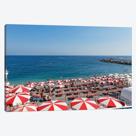 High Angle View of a Beach with Rows of Beach Umbrellas and chairs, Amalfi, Campania, Italy Canvas Print #GOZ94} by George Oze Canvas Print