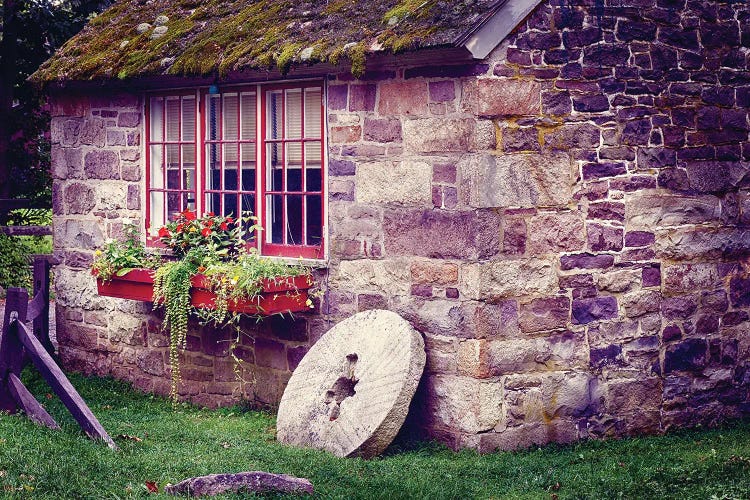 Small Stone Building With A Millstone, Prallsville Mills Stockton, New Jersey by George Oze canvas print