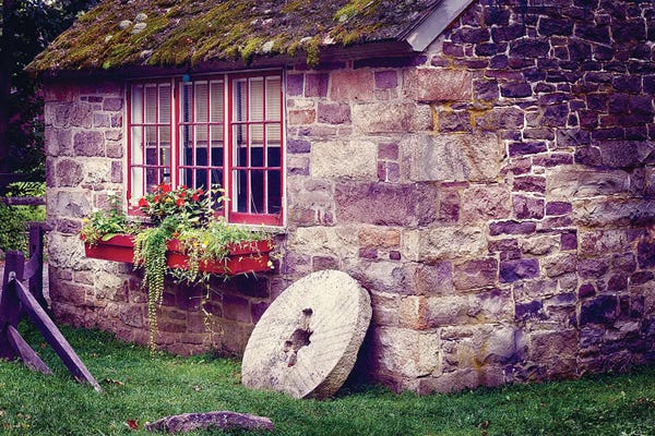 New Jersey: Small Stone Building With A Millstone, Prallsville Mills Stockton, New Jersey by George Oze