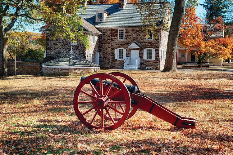 Washingtons Crossing State Park With A Field Cannon On Display During Fall, Pennsylvania