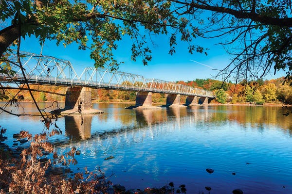 Pennsylvania: View Of The Washington'S Crossing Bridge During Fall Season From The Pennsylvania Side by George Oze