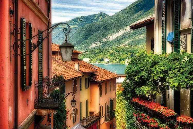 High Angle View of a Street with Balconies , Bellagio, Lake Como, Lombardy, Italy