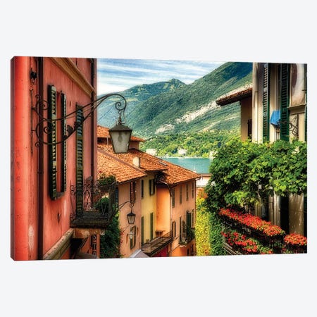 High Angle View of a Street with Balconies , Bellagio, Lake Como, Lombardy, Italy Canvas Print #GOZ97} by George Oze Art Print