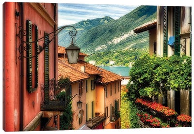 High Angle View of a Street with Balconies , Bellagio, Lake Como, Lombardy, Italy Canvas Art Print