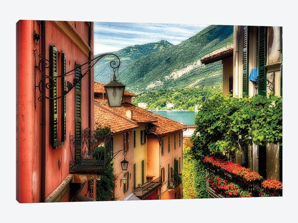 High Angle View of a Street with Balconies , Bellagio, Lake Como, Lombardy, Italy by George Oze 1-piece Art Print