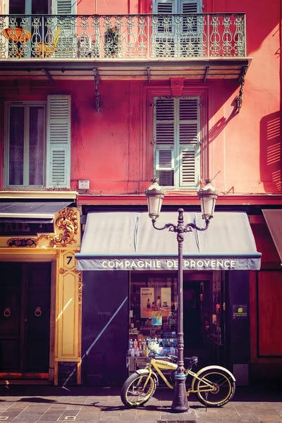George Oze: Old Nice Street Scene With A Modern Bicycle. French Riviera, France by George Oze