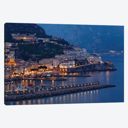 High Angle View of Amalfi at Night, Campania, Italy Canvas Print #GOZ98} by George Oze Canvas Art
