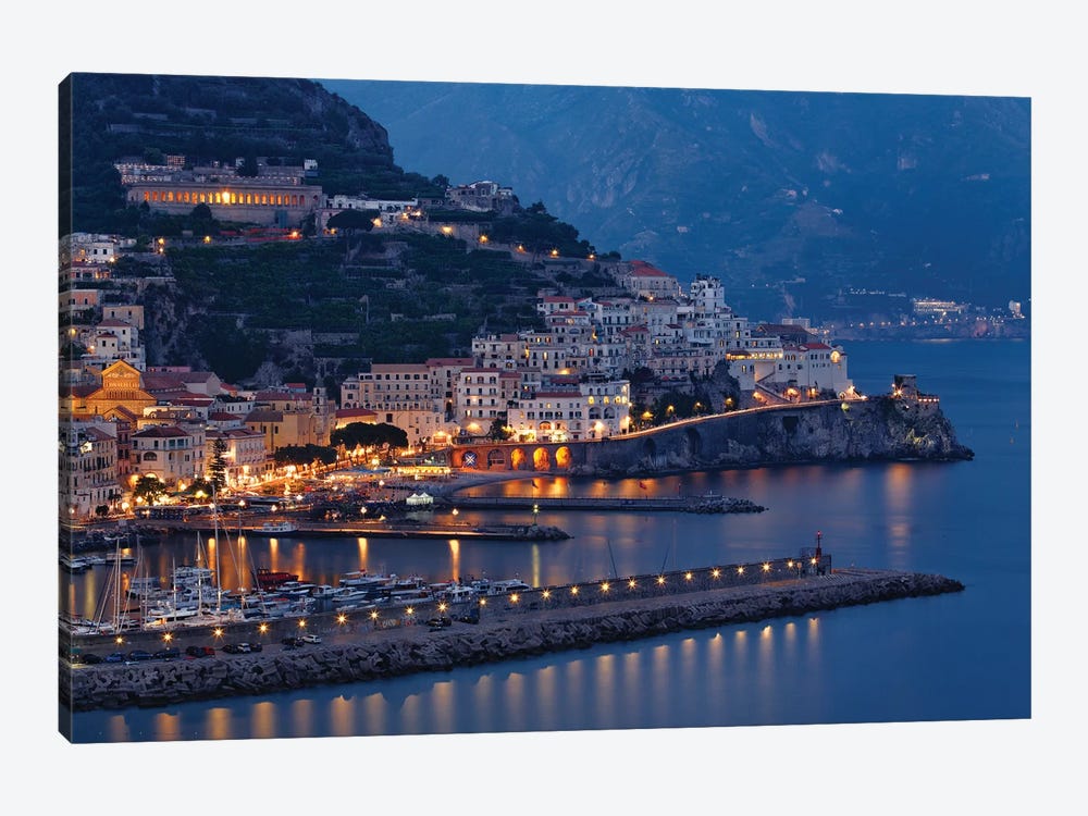 High Angle View of Amalfi at Night, Campania, Italy by George Oze 1-piece Canvas Wall Art