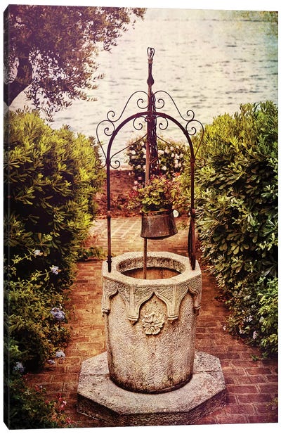 Antique Italian Well in a Garden at Lake Garda Canvas Art Print - Antique & Collectible Art