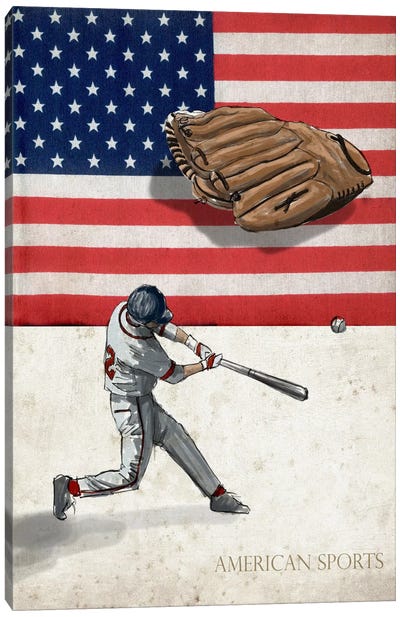 American Sports: Baseball I Canvas Art Print - American Flag Art