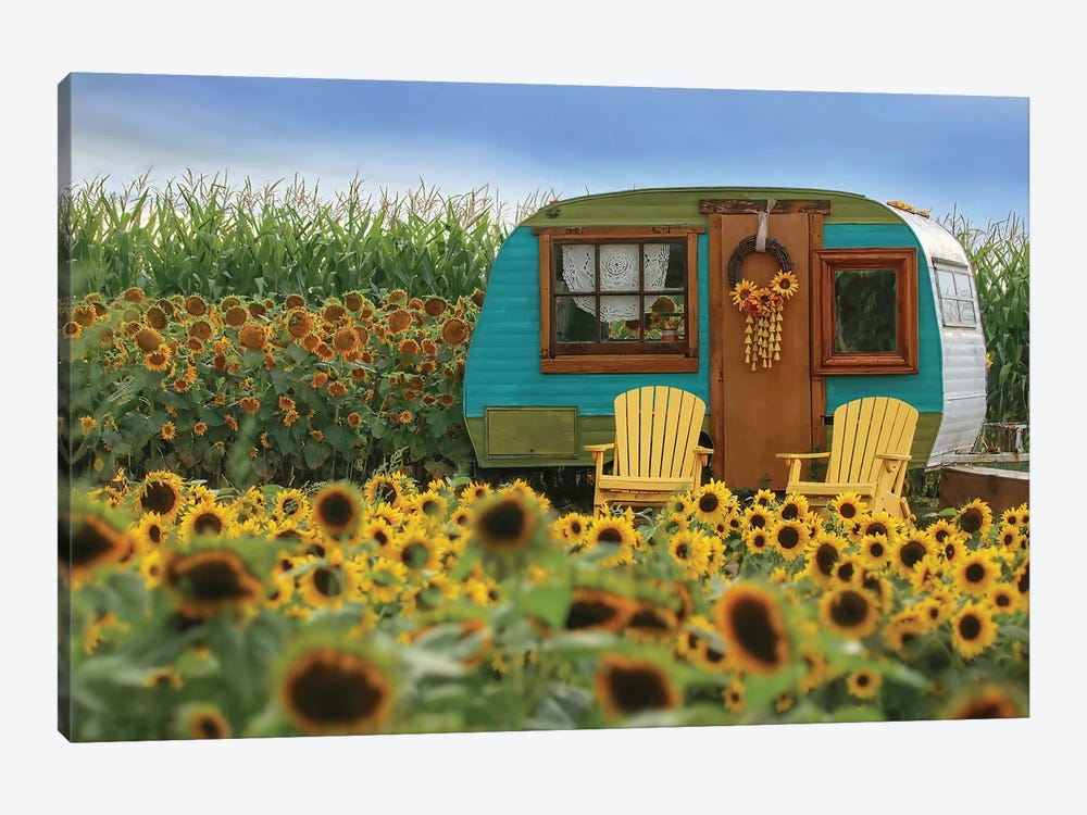 Vintage Camper and Sunflowers II by Carrie Ann Grippo-Pike 1-piece Canvas Wall Art