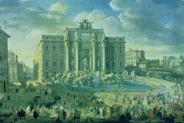 Giovanni Paolo Panini: The Trevi Fountain in Rome, 1753-56  by Giovanni Paolo Panini