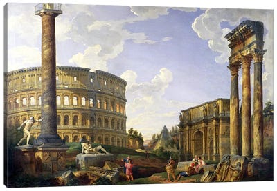 Roman Capriccio (Ruins With Colosseum)  Canvas Art Print - Column Art