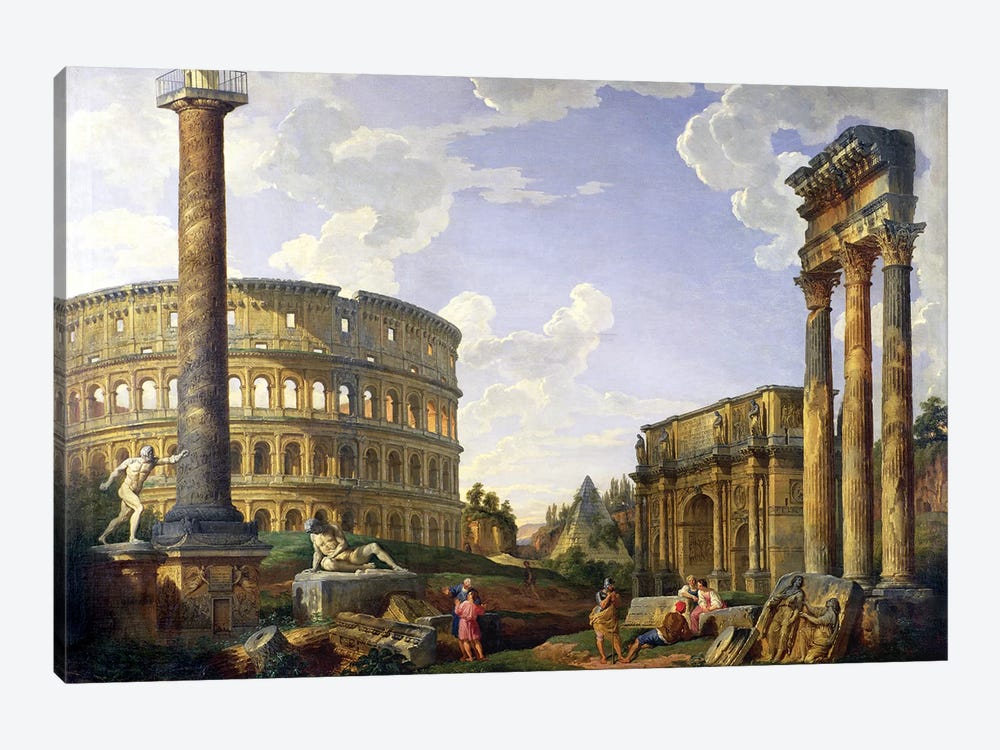 Roman Capriccio (Ruins With Colosseum)  by Giovanni Paolo Panini 1-piece Canvas Art Print