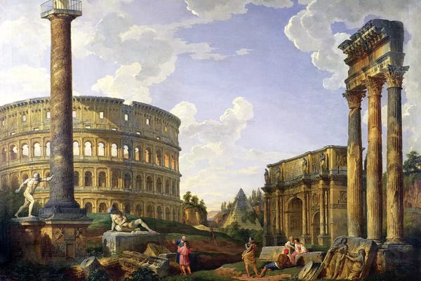 Columns: Roman Capriccio (Ruins With Colosseum)  by Giovanni Paolo Panini