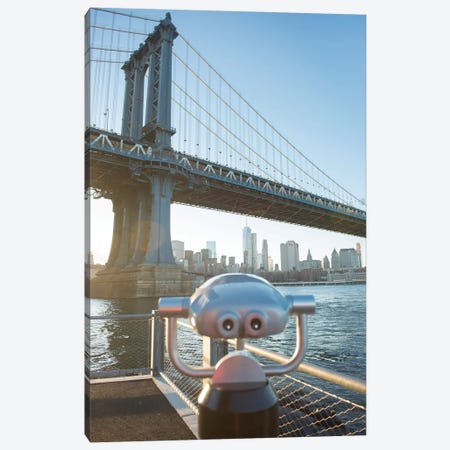 Binoculars facing the Manhattan Bridge, Brooklyn Bridge Park, New York City, New York Canvas Print #GPR1} by Greg Probst Canvas Art Print