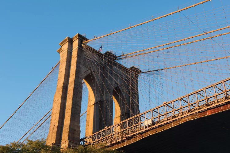 The south tower of the iconic Brooklyn Bridge, New York City, New York