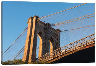 The south tower of the iconic Brooklyn Bridge, New York City, New York Canvas Art Print