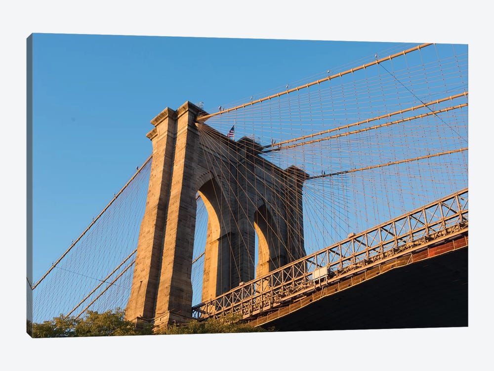 The south tower of the iconic Brooklyn Bridge, New York City, New York by Greg Probst 1-piece Canvas Print