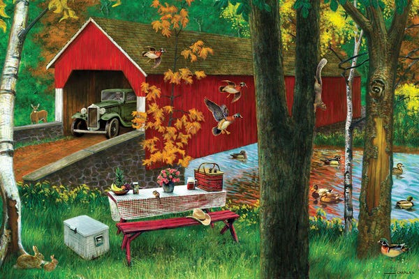 Greg & Company: River And Covered Bridge by J. Charles