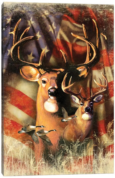 Shadow Beasts Deer And Flag Canvas Art Print - American Décor