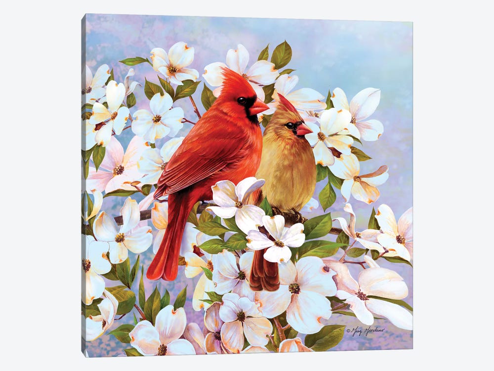 Cardinal Pair & Dogwoods by Greg Giordano 1-piece Canvas Wall Art