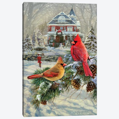 Cardinals And House Canvas Print #GRC11} by Greg & Company Canvas Art Print