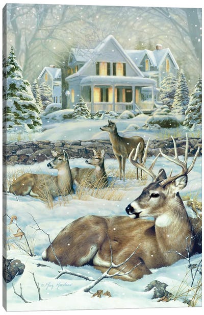 Winter Deer Canvas Art Print - Rustic Winter